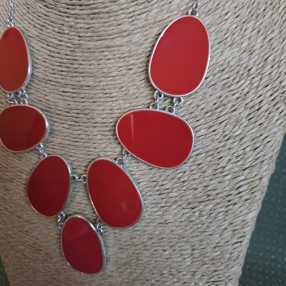 Elegant Red Oval Disks Necklace 9.5" Plus 3" Extender - Picture 2 of 5